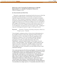 Reflections on the Venezuelan Transition from a Capitalist Representative to a Socialist Participatory Democracy What Are Planners to Do?