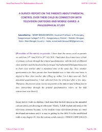 A Survey-Report on the Parents About Parental Control Over Their Child in Connection with Television Cartoons and Mobile-Games: a Philosophical Study
