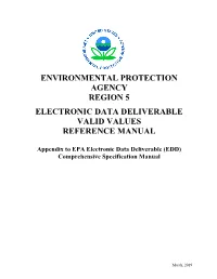 Appendix to EPA Electronic Data Deliverable (EDD) Comprehensive Specification Manual