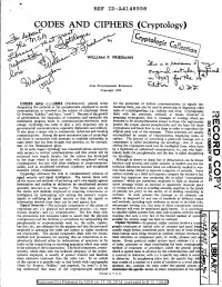 Codes and Ciphers (Cryptology)