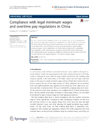 Compliance with Legal Minimum Wages and Overtime Pay Regulations in China Linxiang Ye1, TH Gindling2,3* and Shi Li2,4