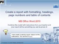Create a Report with Formatting, Headings, Page Numbers and Table of Contents