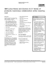 IBM Lotus Notes and Domino 6.5.1 Family of Products Maximizes Collaboration While Lowering Cost