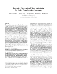 Designing Information Hiding Modularity for Model Transformation Languages