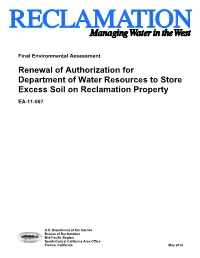 Renewal of Authorization for Department of Water Resources to Store Excess Soil on Reclamation Property