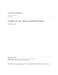 Conflict of Laws - Rules on Marital Property Philip E