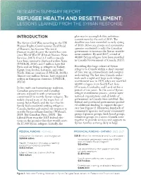 Refugee Health and Resettlement: Lessons Learned from the Syrian Response