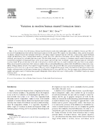 Variation in Modern Human Enamel Formation Times