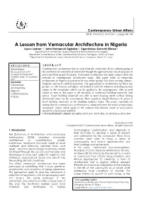 A Lesson from Vernacular Architecture in Nigeria