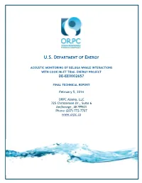 Acoustic Monitoring of Beluga Whale Interactions with Cook Inlet Tidal Energy Project De-Ee0002657