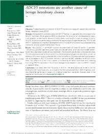 ADCY5 Mutations Are Another Cause of Benign Hereditary Chorea