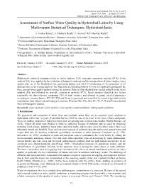 Assessment of Surface Water Quality in Hyderabad Lakes by Using Multivariate Statistical Techniques, Hyderabad-India