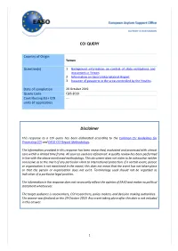 COI QUERY Disclaimer