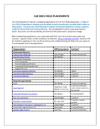 Fall 2021 FIELD PLACEMENTS