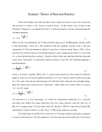 Kramers' Theory of Reaction Kinetics