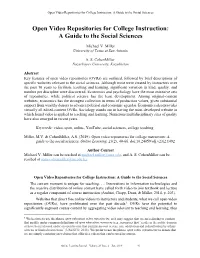 Open Video Repositories for College Instruction: a Guide to the Social Sciences