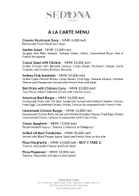 A La Carte Menu