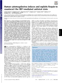 Human Cytomegalovirus Induces and Exploits Roquin to Counteract the IRF1-Mediated Antiviral State