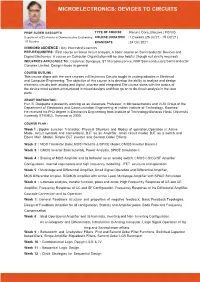 Microelectronics: Devices to Circuits