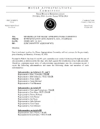 Subcommittee Assignments