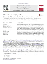 What Makes Articles Highly Cited?