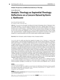 Reflections on a Concern Raised by Kevin J. Vanhoozer