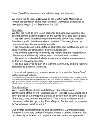 Dear (Zen) Peacemakers, Dear All Who May Be Interested, We Invite
