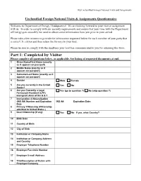Foreign National Visit/Assignment Questionnaire