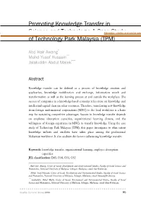 Promoting Knowledge Transfer in Science and Technology: a Case Study of Technology Park Malaysia (TPM)
