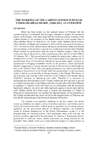 The Working of the Cabinet System in Punjab Under Shahbaz Sharif, 12008-2013, an Overview