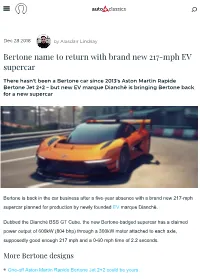 Bertone Name to Return with Brand New 217-Mph EV Supercar