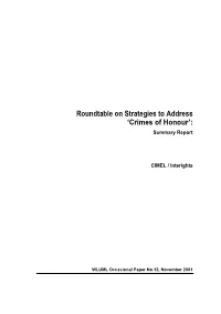Crimes of Honour’: Summary Report