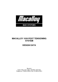 Macalloy 1030 Post Tensioning System Design Data