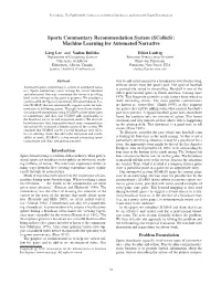 Sports Commentary Recommendation System (Scores): Machine Learning for Automated Narrative
