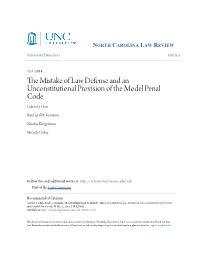 The Mistake of Law Defense and an Unconstitutional Provision of the Model Penal Code, 93 N.C