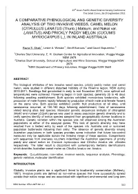 A COMPARATIVE PHENOLOGICAL and GENETIC DIVERSITY ANALYSIS of TWO INVASIVE WEEDS, CAMEL MELON (CITRULLUS LANATUS (Thunb.) Matsum