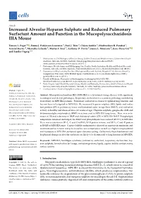 Increased Alveolar Heparan Sulphate and Reduced Pulmonary Surfactant Amount and Function in the Mucopolysaccharidosis IIIA Mouse