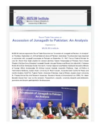 Accession of Junagadh to Pakistan: an Analysis Organized by MUSLIM Institute