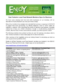 East Yorkshire Local Food Network Members Open for Business
