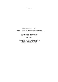 Guru Josh Project to Register the Trade Mark
