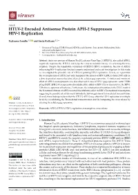 HTLV-2 Encoded Antisense Protein APH-2 Suppresses HIV-1 Replication