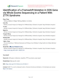 Identification of a Frameshift Mutation in SON Gene Via Whole Exome