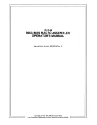 Isis-Ii 8080/8085 Macro Assembler Operator's Manual