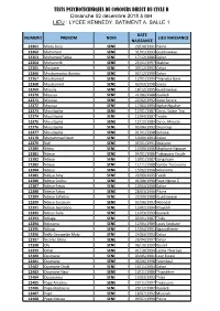 TESTS PSYCHOTECHNIQUES DU CONCOURS DIRECT DU CYCLE B Dimanche 02 Décembre 2018 À 08H LIEU : LYCEE KENNEDY