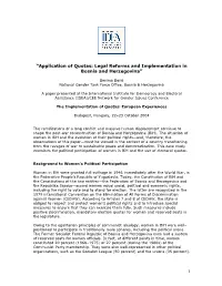 Application of Quotas: Legal Reforms and Implementation in Bosnia and Herzegovina”