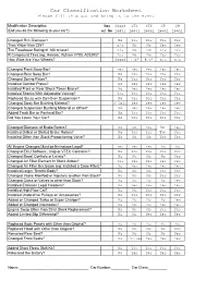 Car Classification Worksheet Please Fill This out and Bring It to the Event