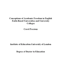 Conceptions of Academic Freedom in English Faith-Based Universities and University Colleges