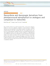 Deoxyribose and Deoxysugar Derivatives from Photoprocessed Astrophysical Ice Analogues and Comparison to Meteorites