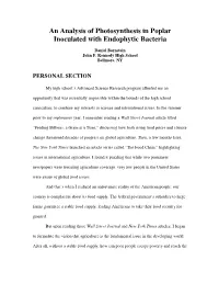 An Analysis of Photosynthesis in Poplar Inoculated with Endophytic Bacteria