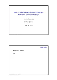 Inter-Autonomous-System Routing: Border Gateway Protocol